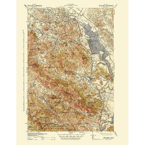 Petaluma California Quad - USGS 1942 Black Modern Wood Framed Art Print with Double Matting by USGS