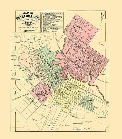 Petaluma California Landowner - Thompson 1877 Black Ornate Wood Framed Art Print with Double Matting by Thompson