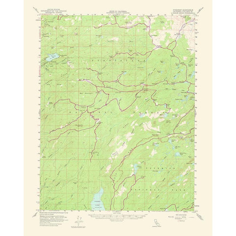 Pinecrest California Quad - USGS 1964 Gold Ornate Wood Framed Art Print with Double Matting by USGS