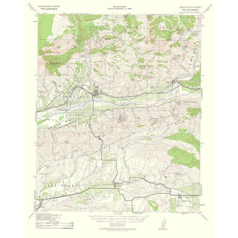 Piru California Quad - USGS 1963 Black Modern Wood Framed Art Print with Double Matting by USGS