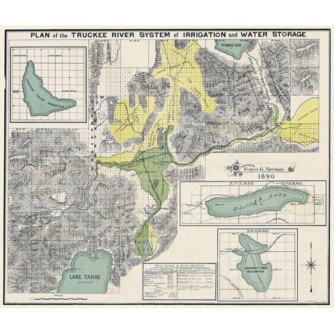 Truckee River System - Newlands 1890 White Modern Wood Framed Art Print by Newlands