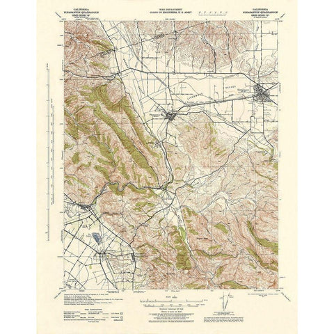 Pleasanton California Quad - USGS 1943 Black Modern Wood Framed Art Print with Double Matting by USGS