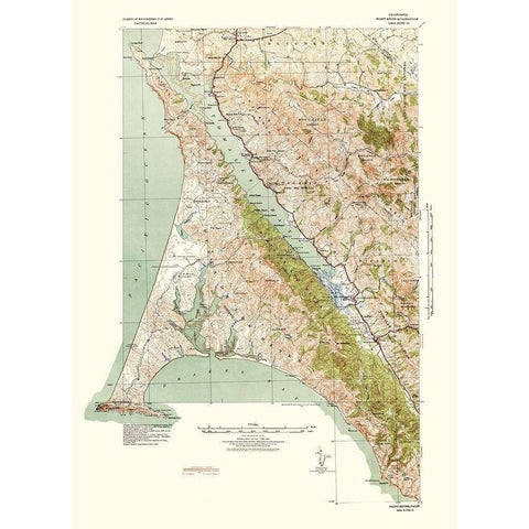 Point Reyes California Quad - USGS 1940 Gold Ornate Wood Framed Art Print with Double Matting by USGS