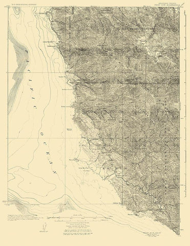 Point Sur California Quad - USGS 1925 Black Ornate Wood Framed Art Print with Double Matting by USGS