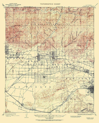 Pomona California Quad - USGS 1953 White Modern Wood Framed Art Print with Double Matting by USGS