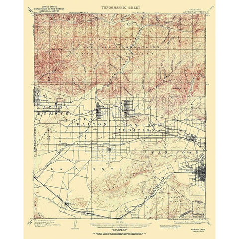 Pomona California Quad - USGS 1953 Gold Ornate Wood Framed Art Print with Double Matting by USGS