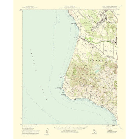 Point Arguello California Quad - USGS 1956 Gold Ornate Wood Framed Art Print with Double Matting by USGS