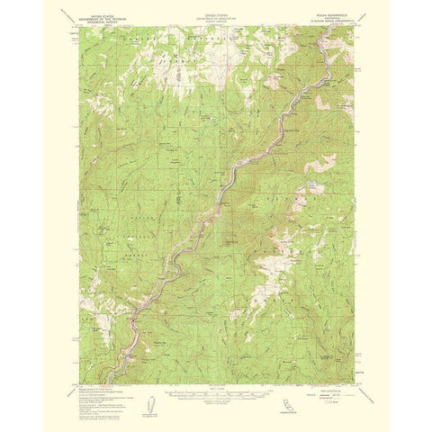 Pulga California Quad - USGS 1956 Black Modern Wood Framed Art Print with Double Matting by USGS