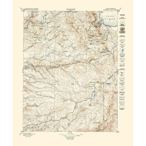 Pyramid Peak California Sheet - USGS 1896 White Modern Wood Framed Art Print by USGS