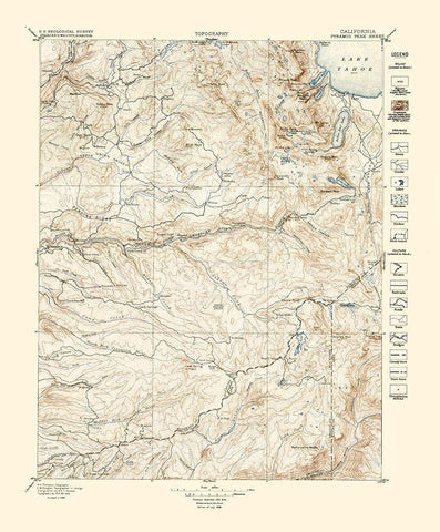 Pyramid Peak California Sheet - USGS 1896 Black Ornate Wood Framed Art Print with Double Matting by USGS