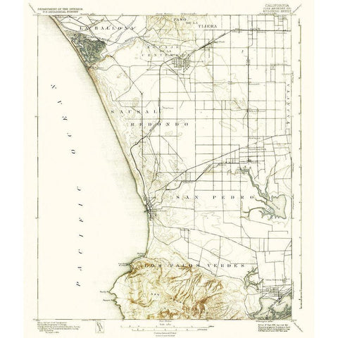 Redondo California Sheet - USGS 1896 Black Modern Wood Framed Art Print with Double Matting by USGS