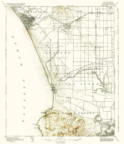 Redondo California Sheet - USGS 1896 Black Ornate Wood Framed Art Print with Double Matting by USGS