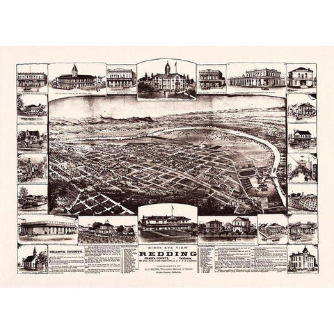 Redding California - Bush 1890 White Modern Wood Framed Art Print by Bush