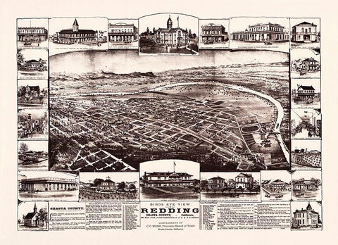 Redding California - Bush 1890 Black Ornate Wood Framed Art Print with Double Matting by Bush