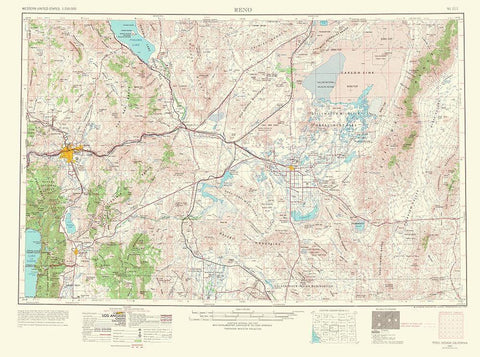 Reno Nevada California Quad - USGS 1967 Black Ornate Wood Framed Art Print with Double Matting by USGS