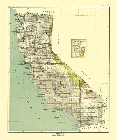 California - Round Valley Reservation - Hoen 1896 White Modern Wood Framed Art Print with Double Matting by Hoen