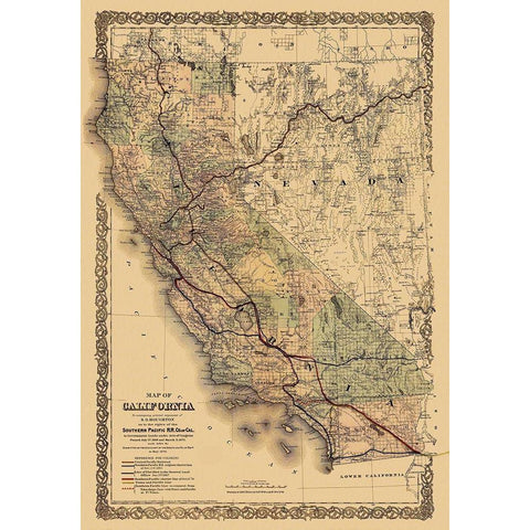 Southern Pacific Railroad - 1876 Black Modern Wood Framed Art Print by Unknown