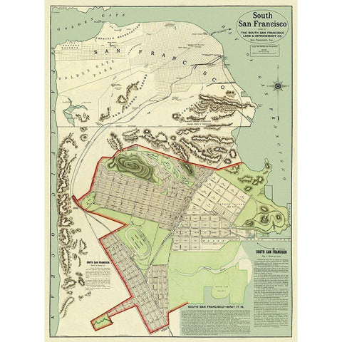 San Francisco, South California Black Modern Wood Framed Art Print with Double Matting by Rand McNally