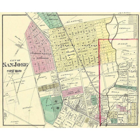 San Jose, 1st Ward California Landowner Gold Ornate Wood Framed Art Print with Double Matting by Thompson