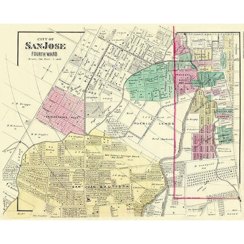 San Jose, 4th Ward California Landowner White Modern Wood Framed Art Print by Thompson