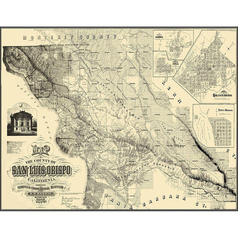 San Luis Obispo California Landowner - Harris 1874 White Modern Wood Framed Art Print by Harris