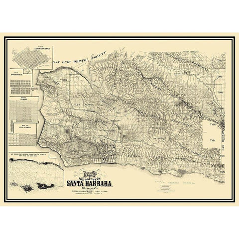 Santa Barbara California Landowner - Huber 1889 White Modern Wood Framed Art Print by Huber