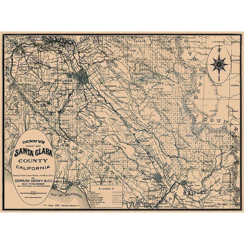 Santa Clara California - Denny 1913 Black Modern Wood Framed Art Print with Double Matting by Denny