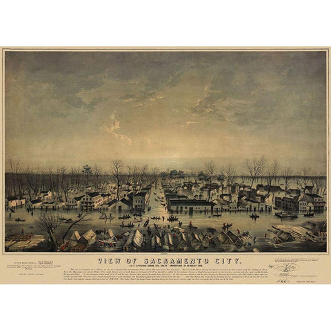 Sacramento California - Bainbridge 1850 Black Modern Wood Framed Art Print by Bainbridge