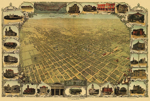 San Jose California - Stone 1901 Black Ornate Wood Framed Art Print with Double Matting by Stone