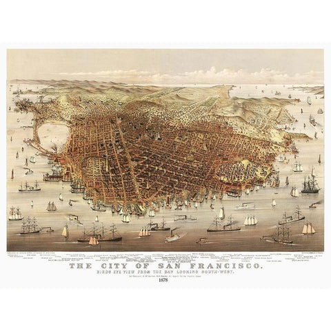 San Francisco California - Currier 1878 Gold Ornate Wood Framed Art Print with Double Matting by Currier
