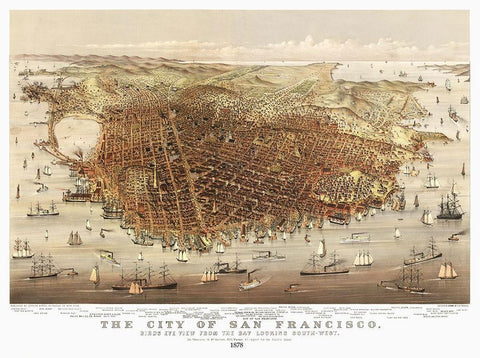 San Francisco California - Currier 1878 White Modern Wood Framed Art Print with Double Matting by Currier