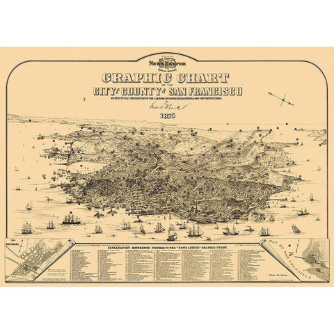 San Francisco California - Marriott 1875 Gold Ornate Wood Framed Art Print with Double Matting by Marriott