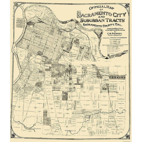 Sacramento California - Anderson 1908 Gold Ornate Wood Framed Art Print with Double Matting by Anderson