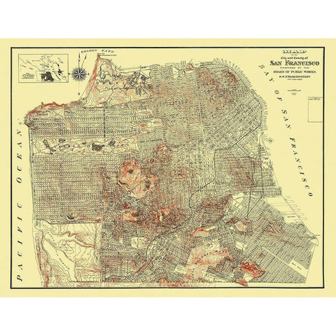 San Francisco California - Oshaughnessy 1929 Gold Ornate Wood Framed Art Print with Double Matting by O''shaughnessy