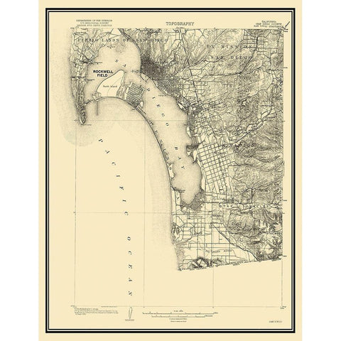 San Diego California Quad - USGS 1904 Gold Ornate Wood Framed Art Print with Double Matting by USGS