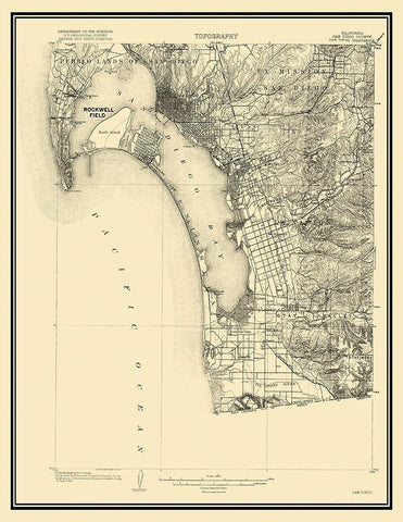 San Diego California Quad - USGS 1904 Black Ornate Wood Framed Art Print with Double Matting by USGS