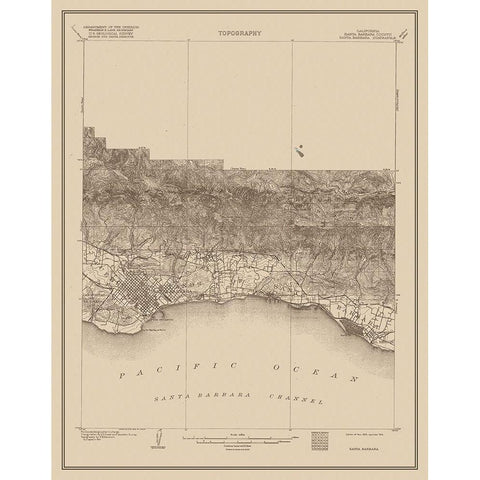 Santa Barbara California Quad - USGS 1903 Gold Ornate Wood Framed Art Print with Double Matting by USGS