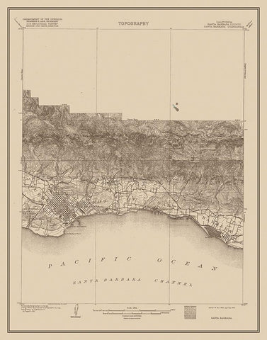 Santa Barbara California Quad - USGS 1903 Black Ornate Wood Framed Art Print with Double Matting by USGS