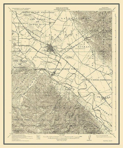 Salinas California Quad - USGS 1912 White Modern Wood Framed Art Print with Double Matting by USGS