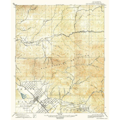 San Fernando California Quad - USGS 1900 Gold Ornate Wood Framed Art Print with Double Matting by USGS