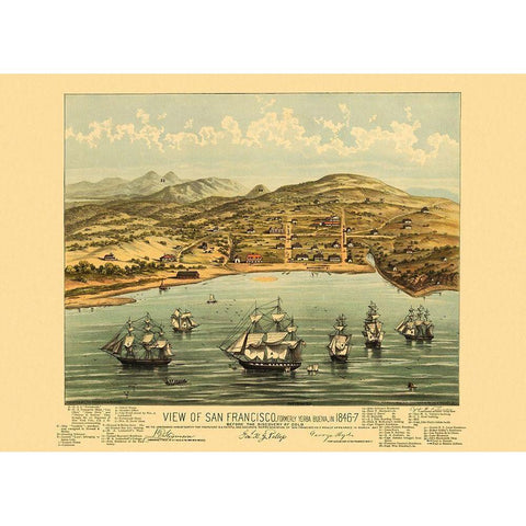 San Francisco California - Bosqui 1847 White Modern Wood Framed Art Print by Bosqui