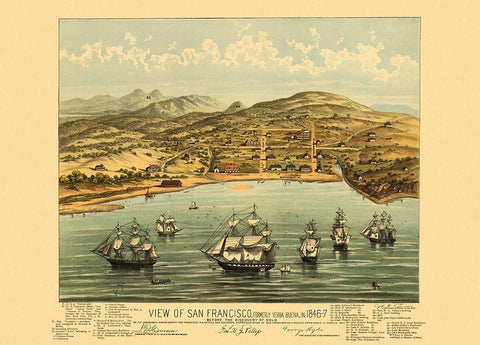 San Francisco California - Bosqui 1847 Black Ornate Wood Framed Art Print with Double Matting by Bosqui