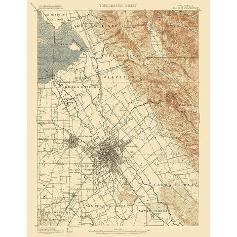 San Jose California Quad - USGS 1899 Gold Ornate Wood Framed Art Print with Double Matting by USGS