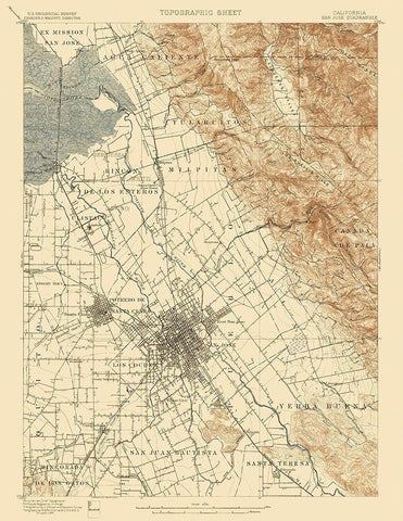 San Jose California Quad - USGS 1899 Black Ornate Wood Framed Art Print with Double Matting by USGS