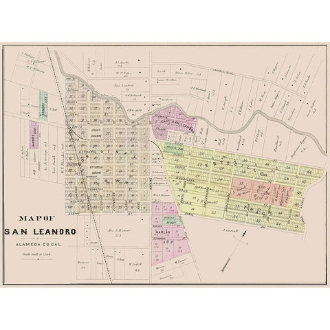 San Leandro California Plan - Thompson 1878 Gold Ornate Wood Framed Art Print with Double Matting by Thompson