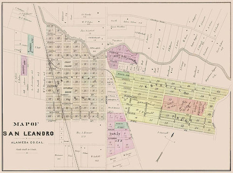 San Leandro California Plan - Thompson 1878 Black Ornate Wood Framed Art Print with Double Matting by Thompson