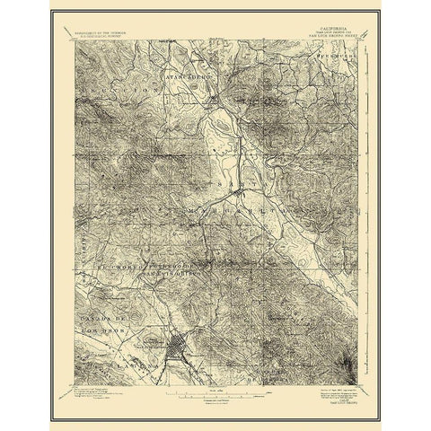 San Luis Obispo California Sheet - USGS 1897 Gold Ornate Wood Framed Art Print with Double Matting by USGS