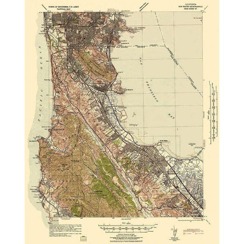 San Mateo California Tactical Quad - US Army 1942 Black Modern Wood Framed Art Print with Double Matting by US Army