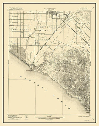 Santa Ana California Quad - USGS 1901 Black Ornate Wood Framed Art Print with Double Matting by USGS