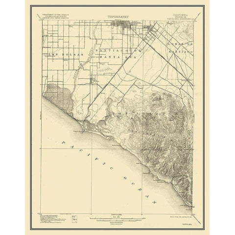 Santa Ana California Quad - USGS 1901 Gold Ornate Wood Framed Art Print with Double Matting by USGS